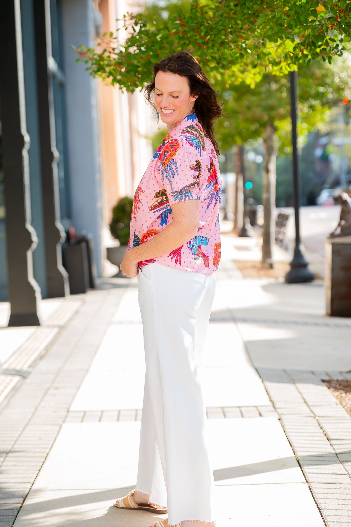 Kate Tropical Print Button Down Top