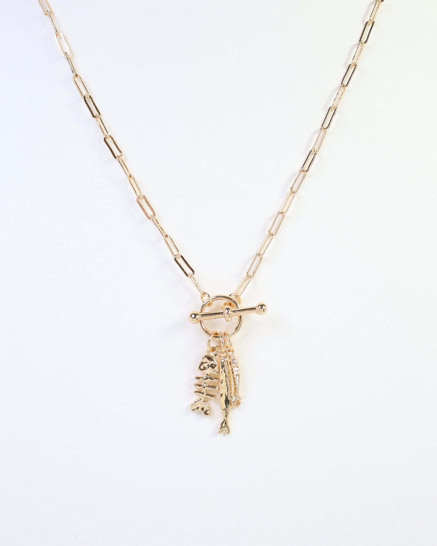 Stony Brook Fish Charm Toggle Necklace Gold