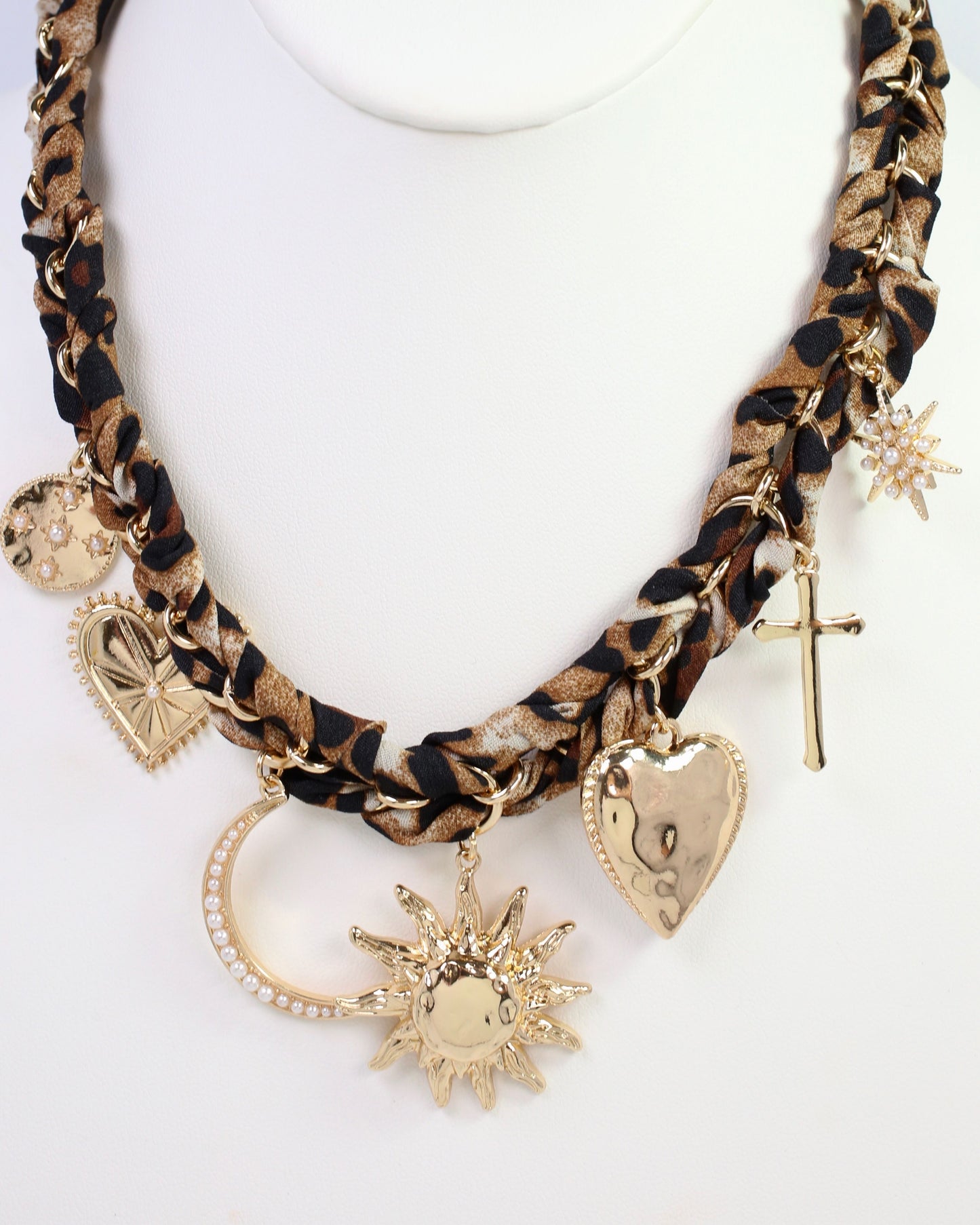 Burlington Chain Scarf Necklace with Charms Leopard