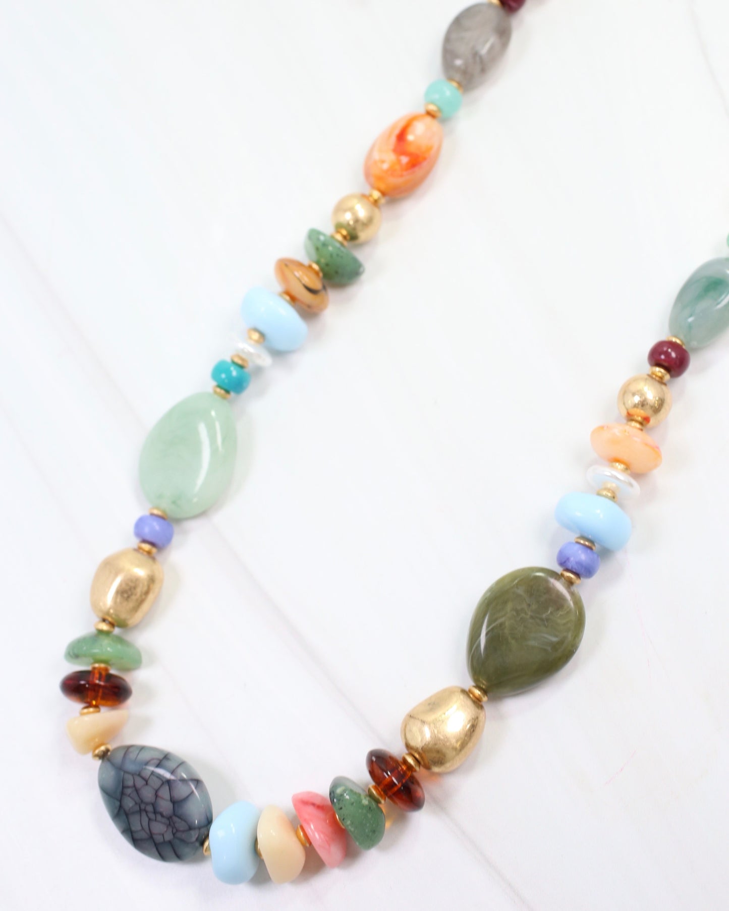 Ocean City Stone Beaded Necklace Green Multi