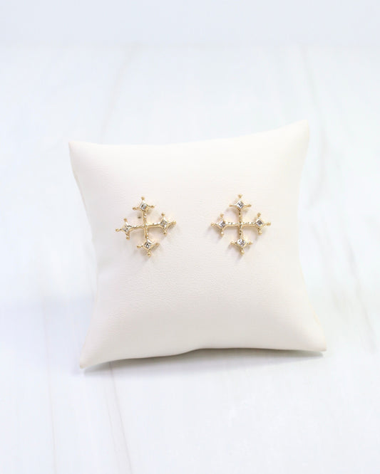 Janie CZ Cross Stud Earring Worn Gold