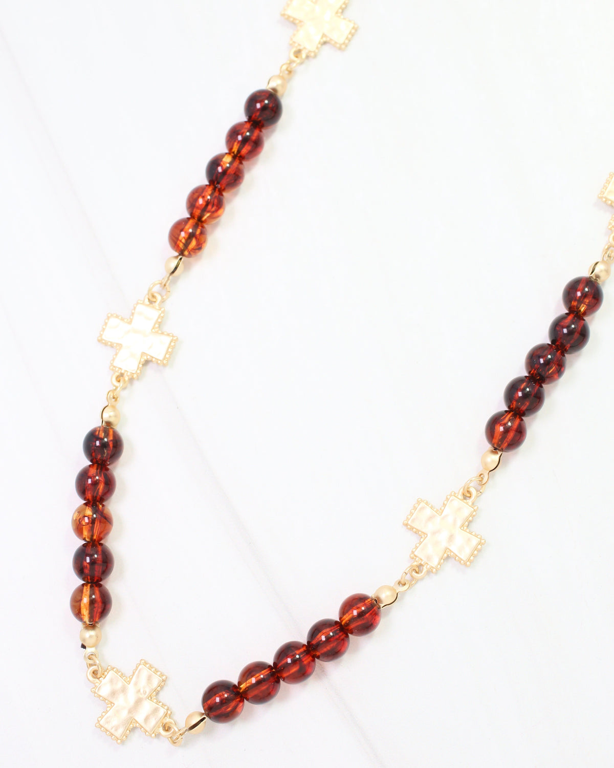 Crenshaw Cross and Beaded Necklace Tortoise