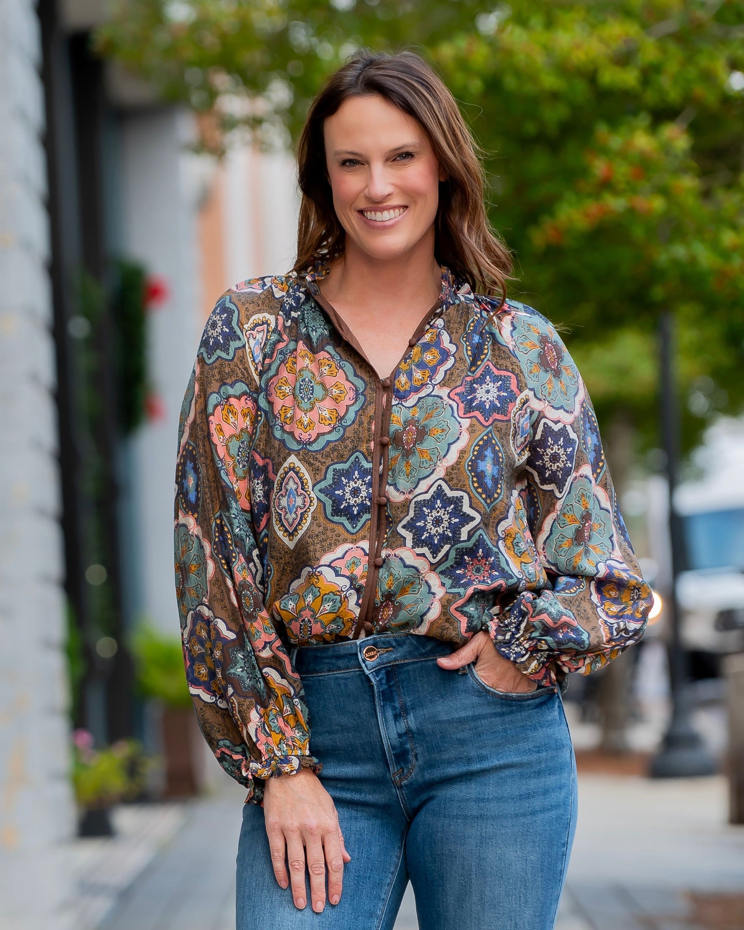 Veronica Mosaic Print Top-Brown