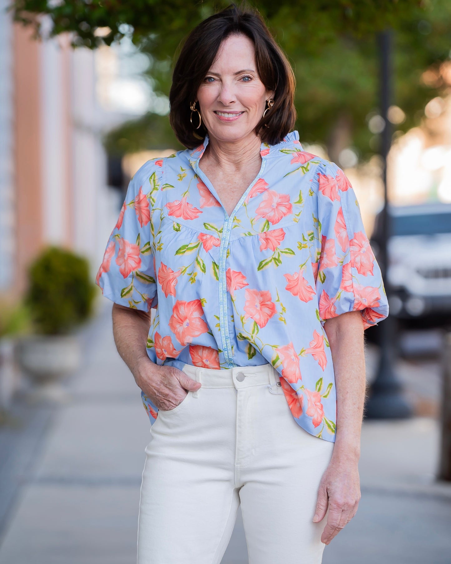 Zora Floral Print Bubble Sleeve Top