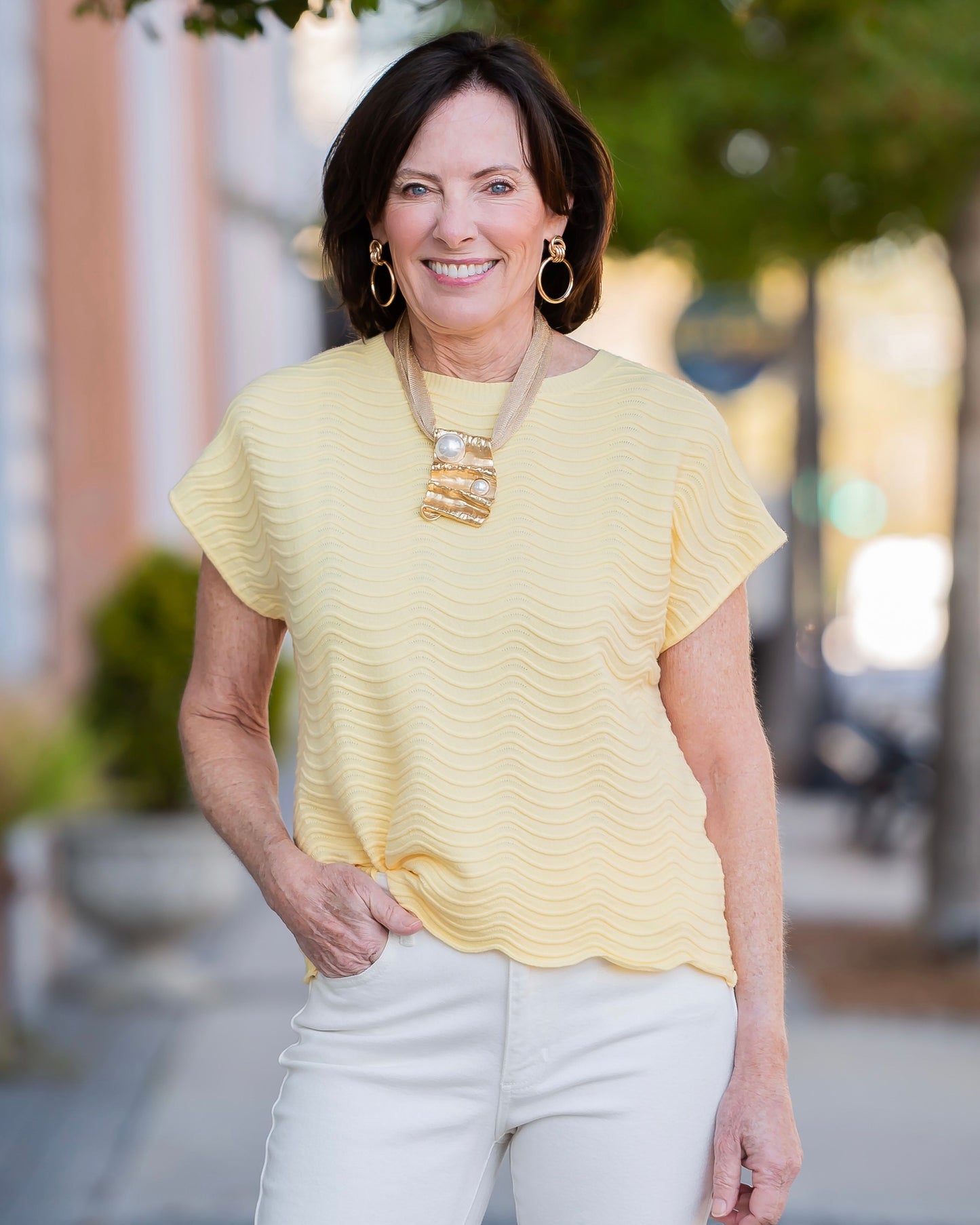 Sunny Scallop Pattern Top-Yellow