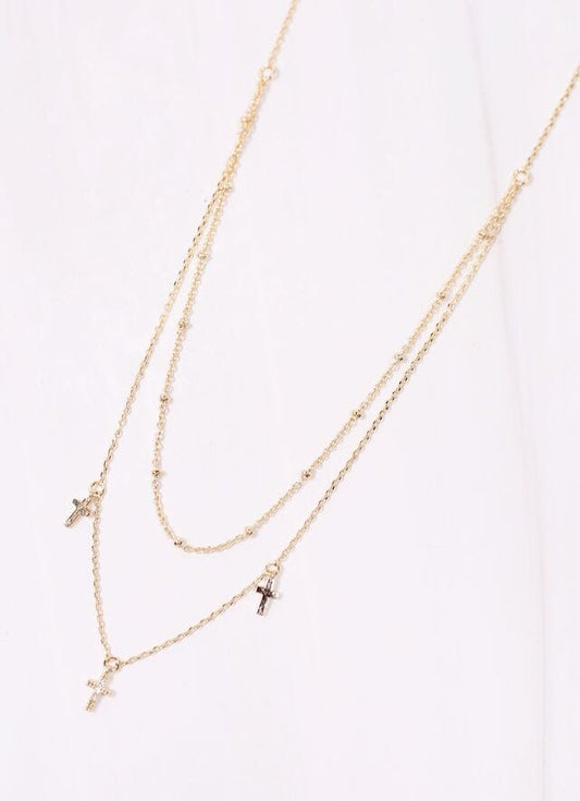 Hanley Layered Cross Necklace GOLD - Caroline Hill