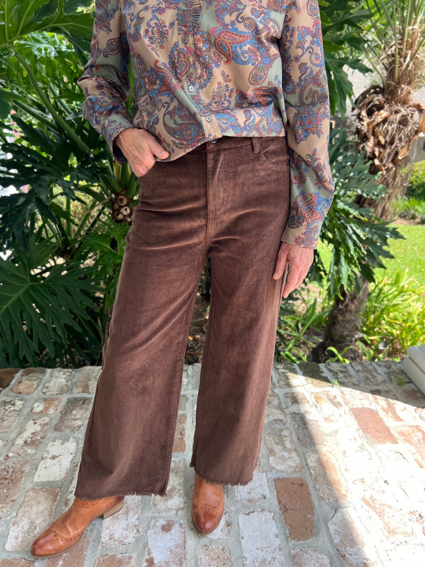 Harvest Time Coffee Corduroy Wide Legs Pants - Caroline Hill