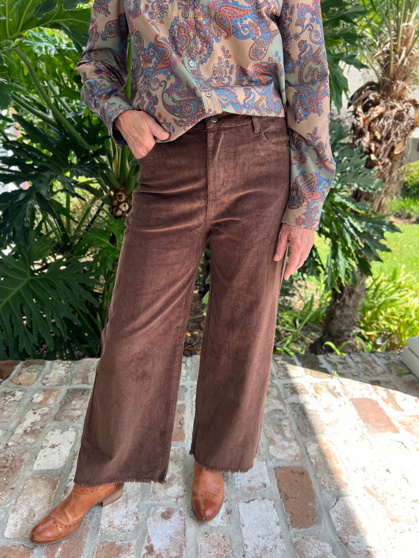 Harvest Time Coffee Corduroy Wide Legs Pants - Caroline Hill