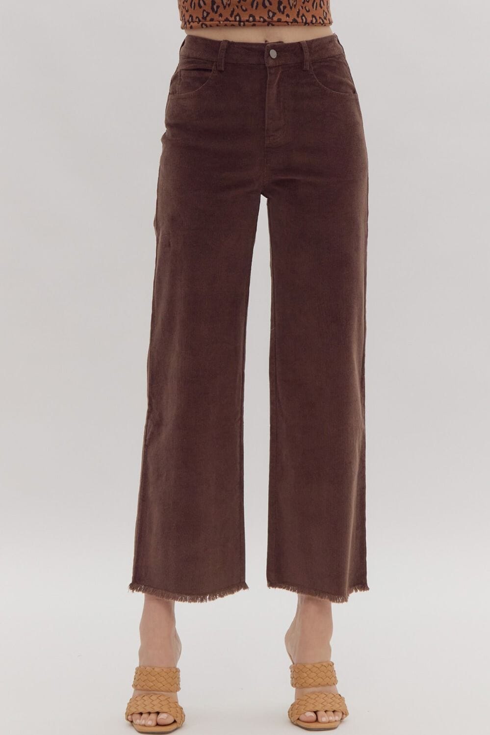 Harvest Time Coffee Corduroy Wide Legs Pants - Caroline Hill