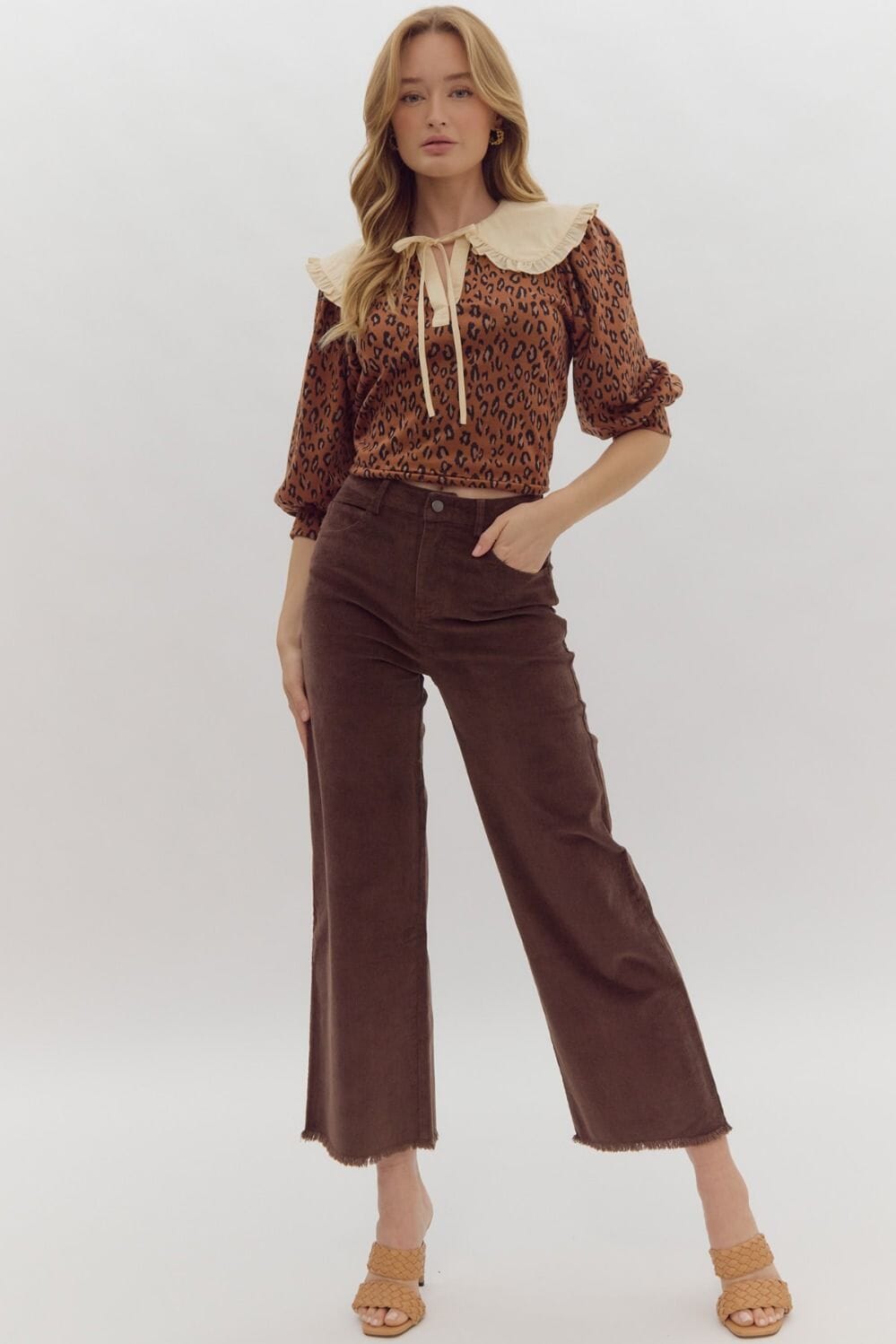 Harvest Time Coffee Corduroy Wide Legs Pants - Caroline Hill