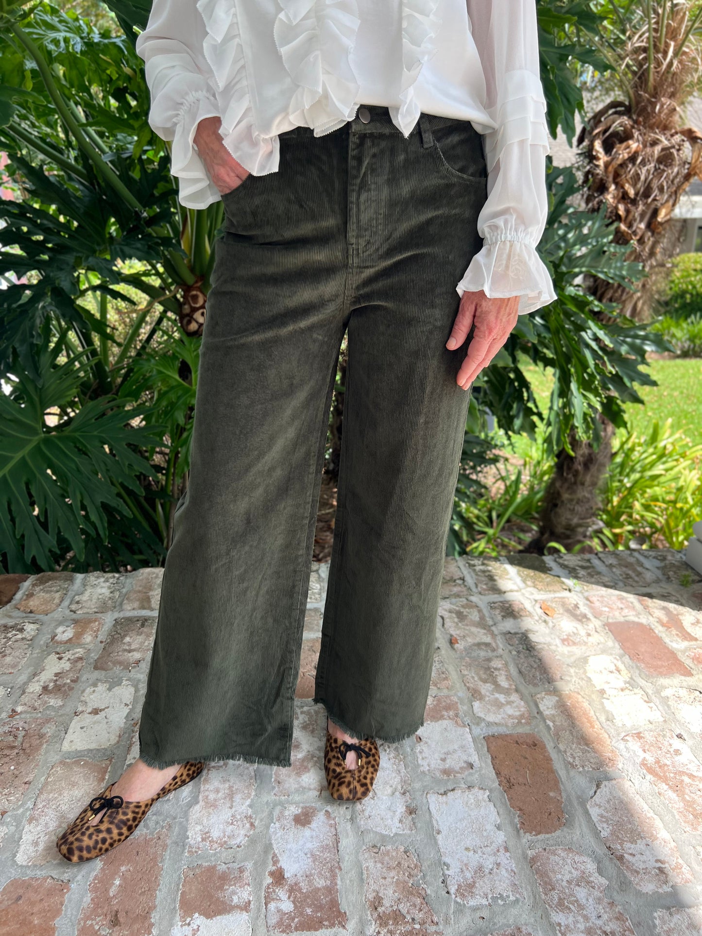 Harvest Time Olive Corduroy Wide Legs Pants - Caroline Hill