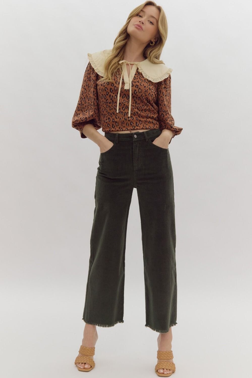 Harvest Time Olive Corduroy Wide Legs Pants - Caroline Hill