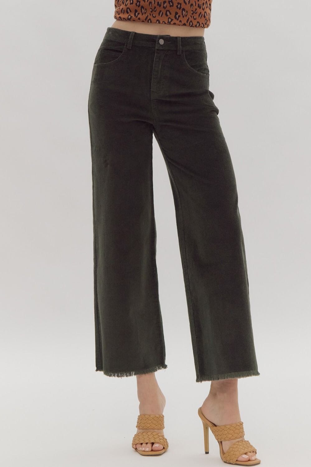 Harvest Time Olive Corduroy Wide Legs Pants - Caroline Hill