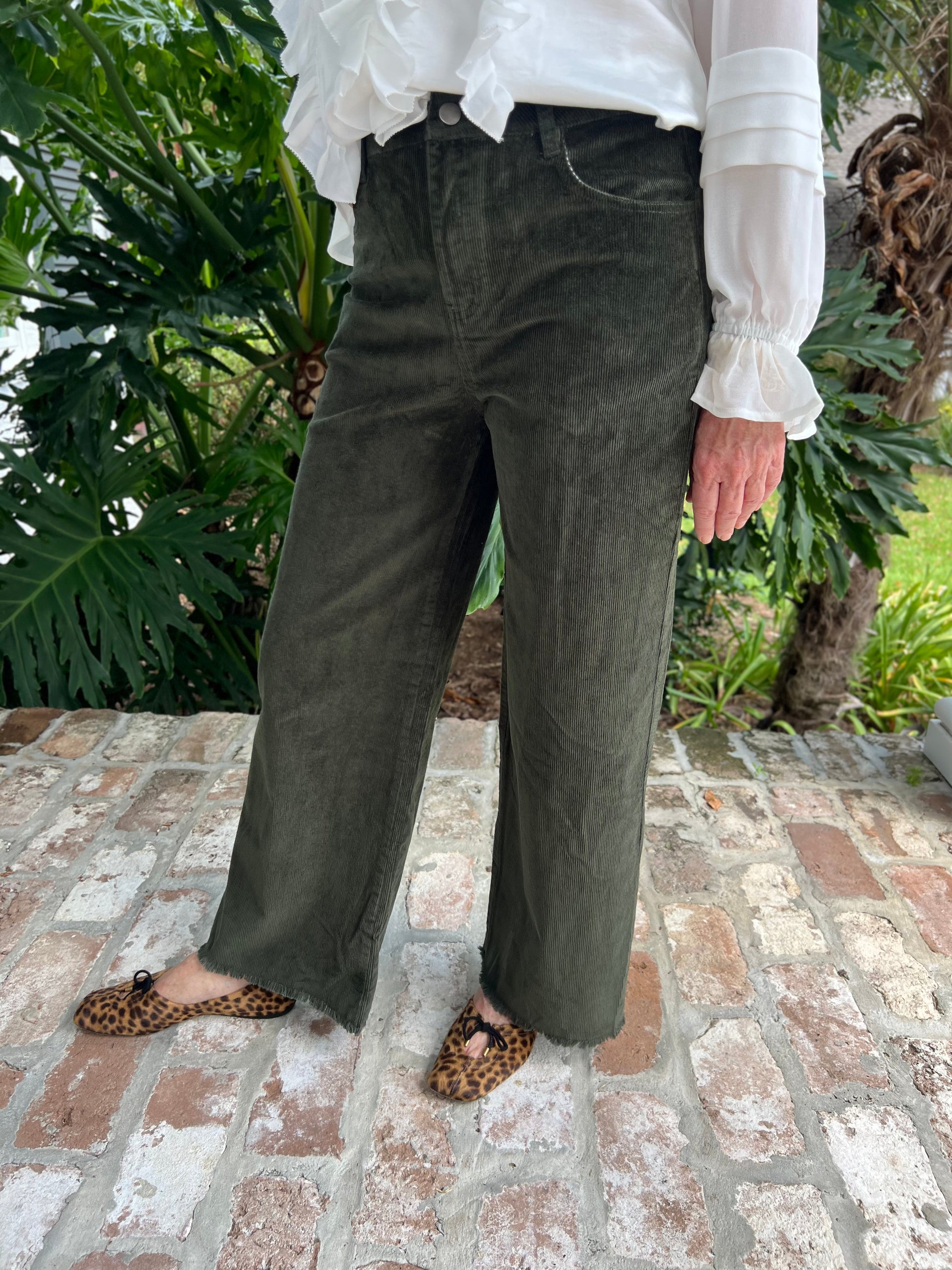 Harvest Time Olive Corduroy Wide Legs Pants - Caroline Hill