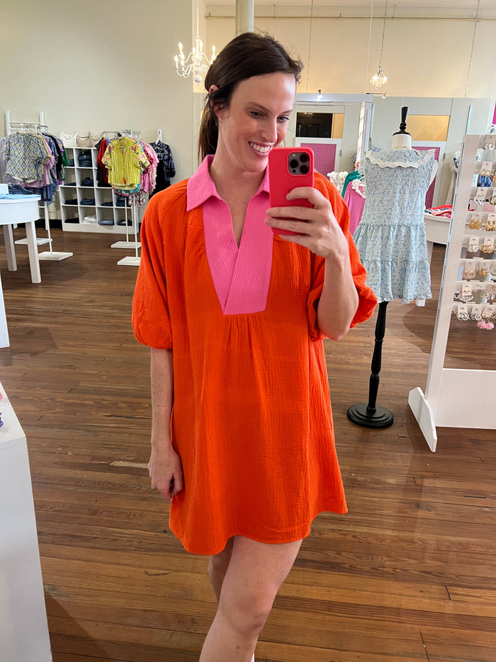 Have a Nice Day Orange Dress - Caroline Hill