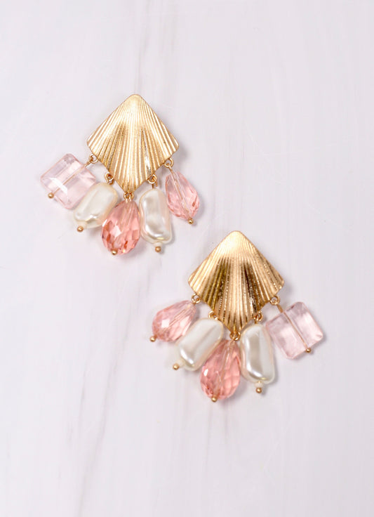 Hebron Embellished Drop Earring PINK - Caroline Hill