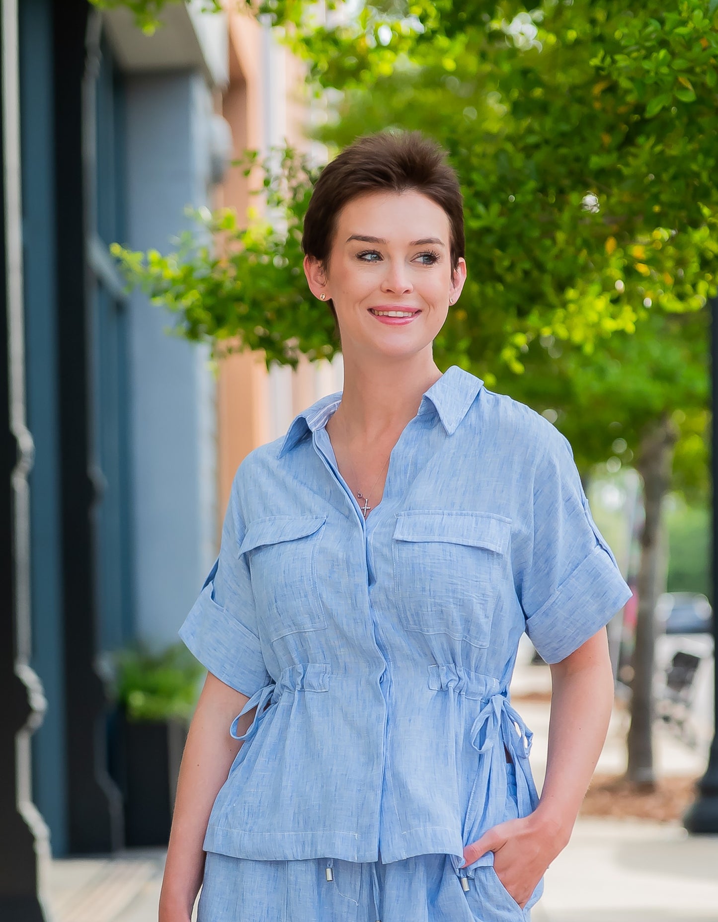 Nome Chambray Cinched Waist Top