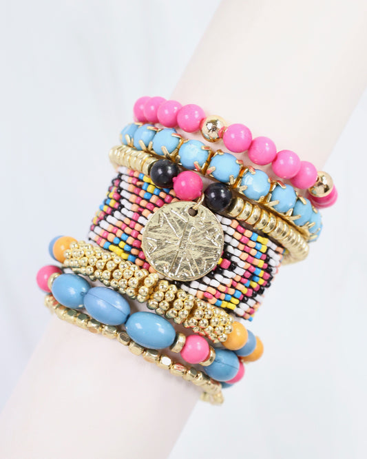 Sandusky Beaded Streatch Bracelet Set TURQUOISE