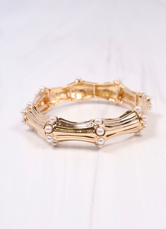 Hollander Stretch Bracelet with Pearls GOLD - Caroline Hill