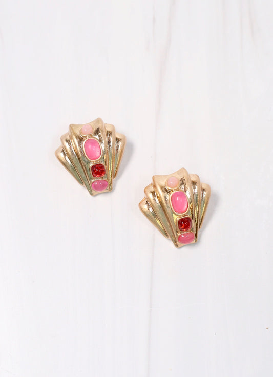 Honolulu Stone Shell Earring PINK - Caroline Hill