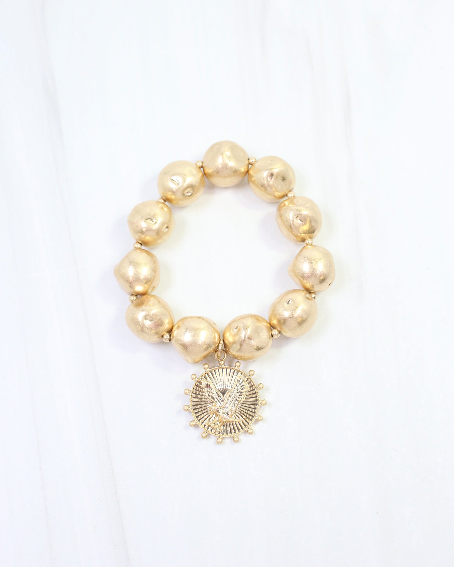 Carmen Coin Stretch Bracelet Eagle Worn Gold