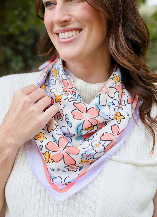 Hulland Printed Square Scarf LAVENDER - Caroline Hill