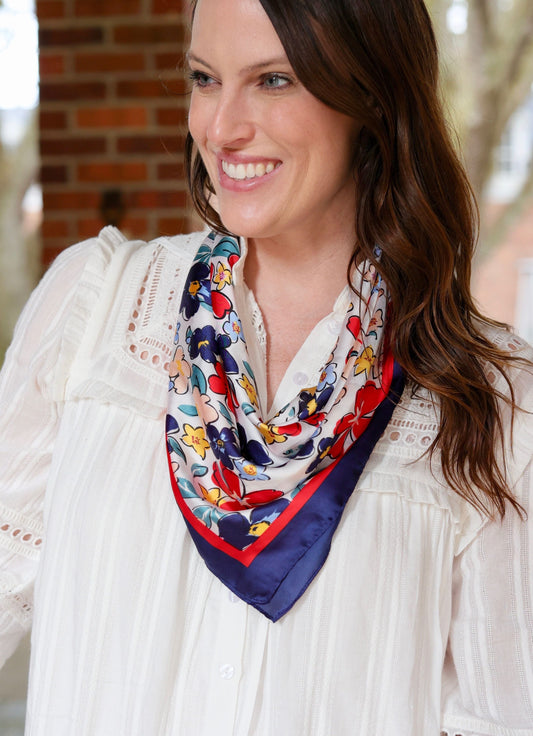 Hulland Printed Square Scarf NAVY - Caroline Hill