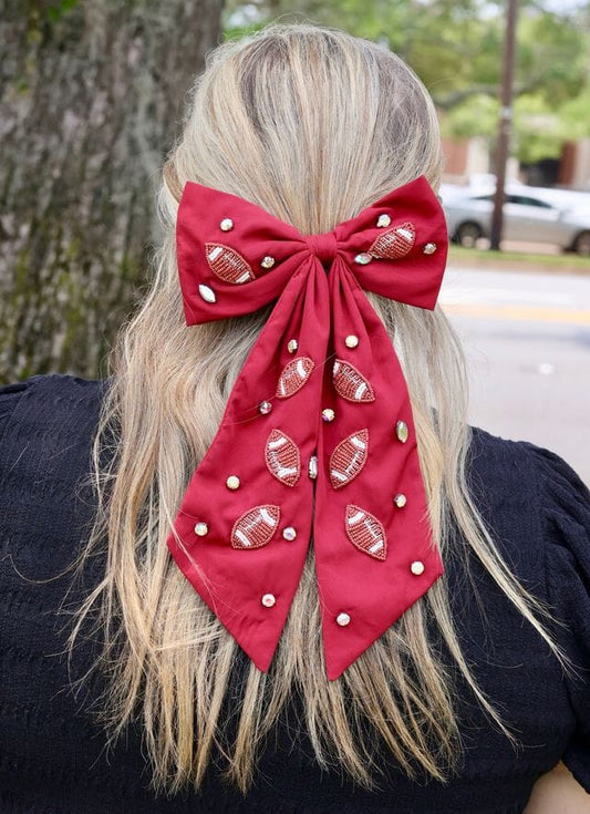 Hutson Beaded Football Bow BURGUNDY - Caroline Hill