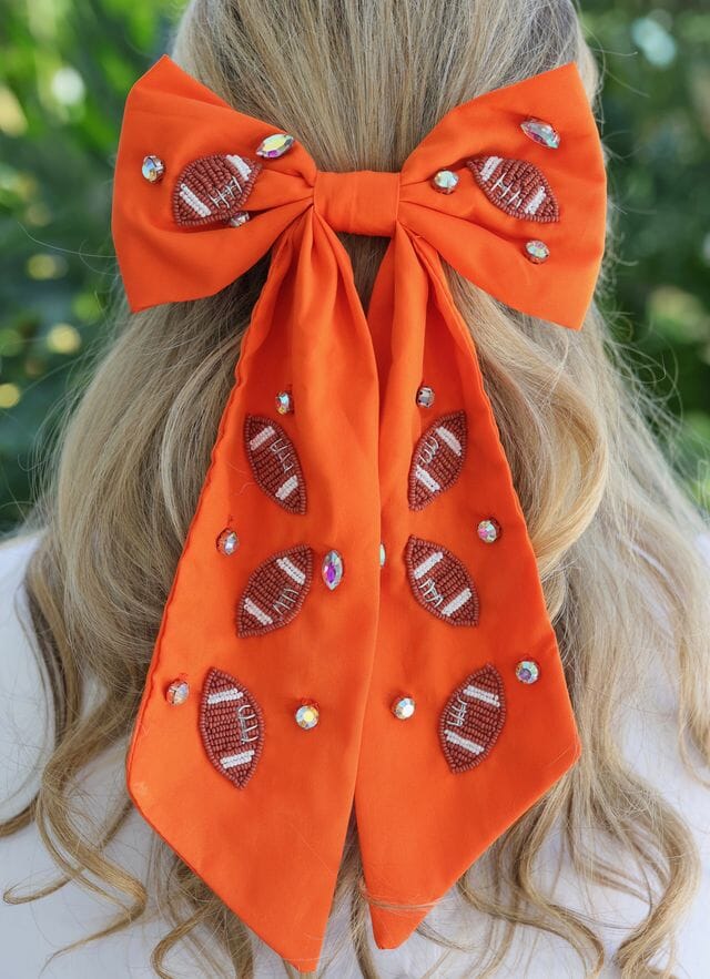 Hutson Beaded Football Bow ORANGE - Caroline Hill