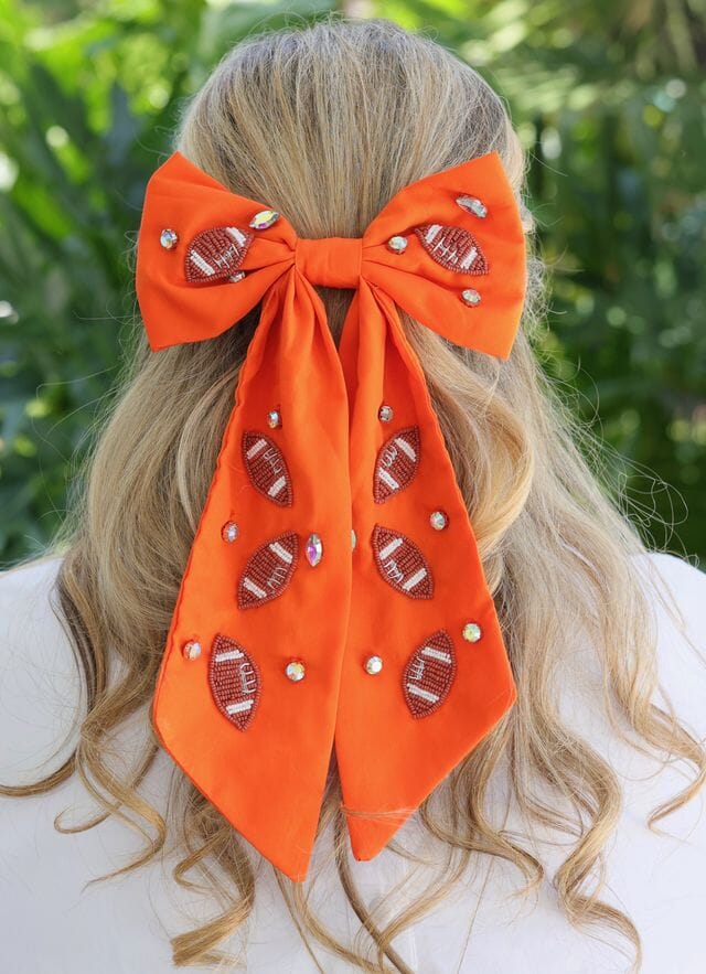 Hutson Beaded Football Bow ORANGE - Caroline Hill