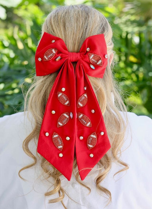 Hutson Beaded Football Bow RED - Caroline Hill