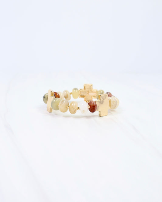 Berkeley Stone Beaded Cross Bracelet Natural