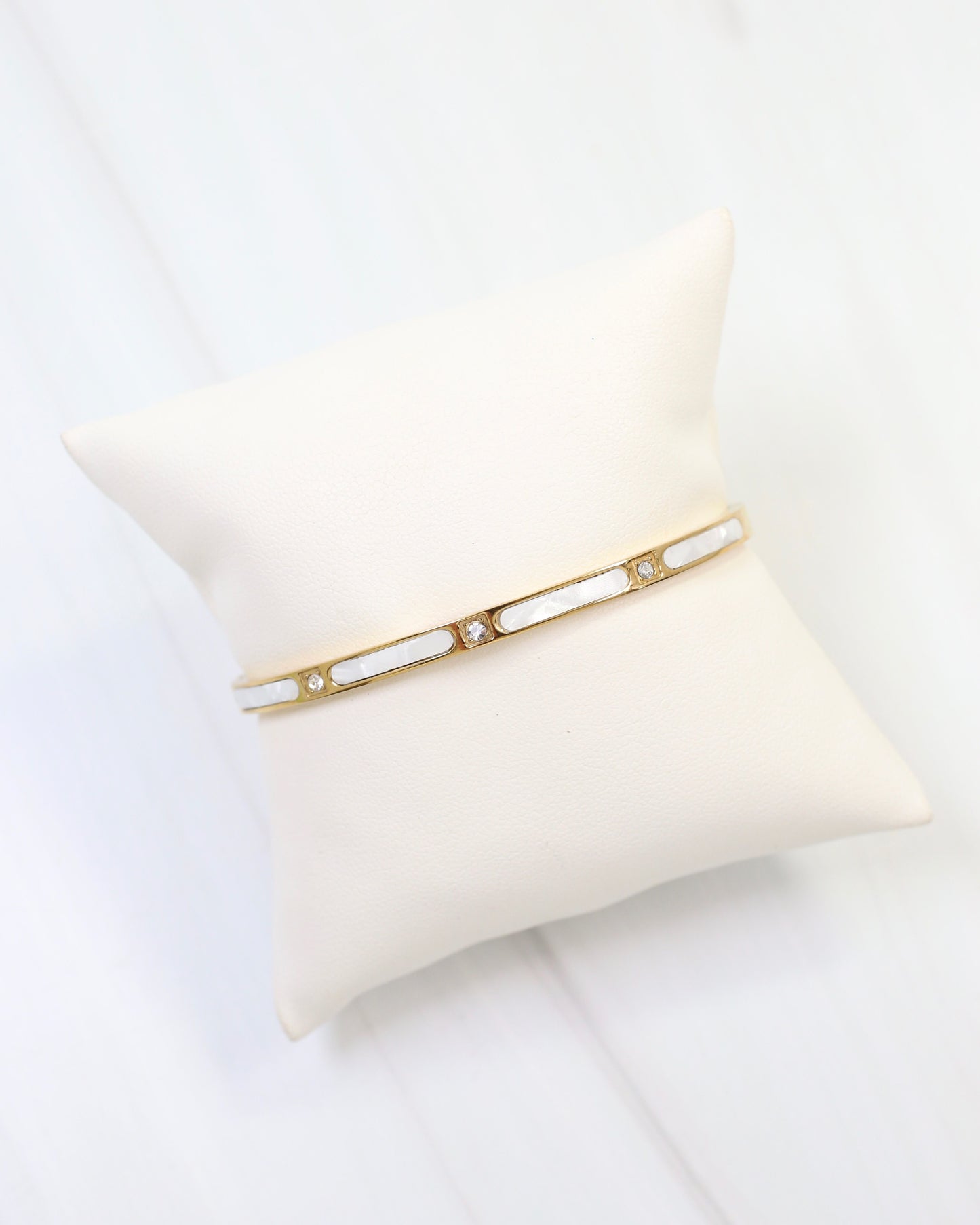 Fairhaven Shell CZ Bangle Bracelet Gold