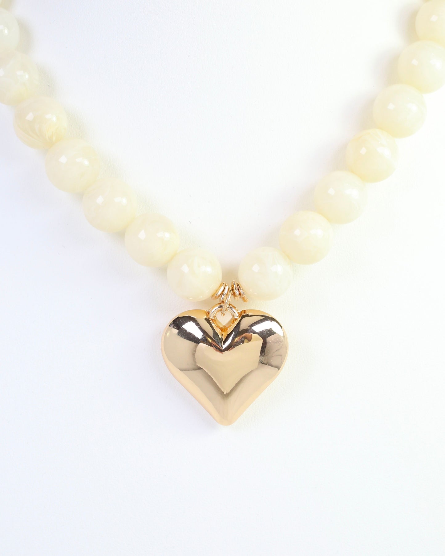 Marjorie Marble Beaded Heart Necklace Ivory