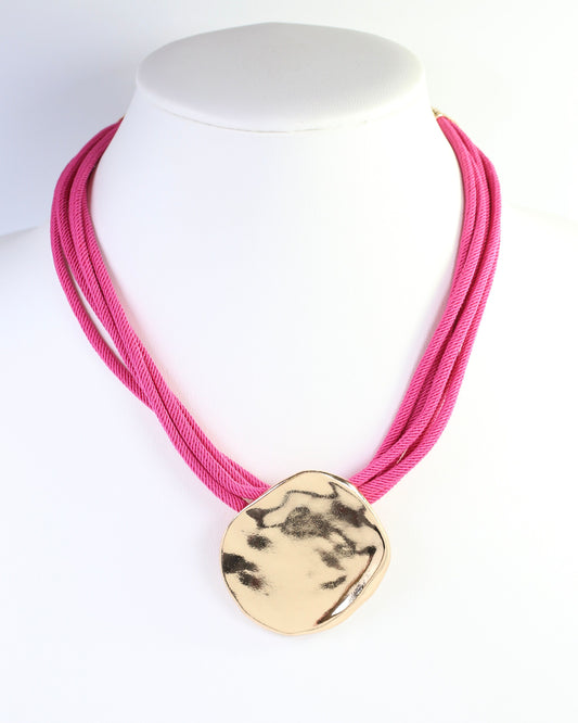 Calia Gold Pendant Cord Necklace Fushsia