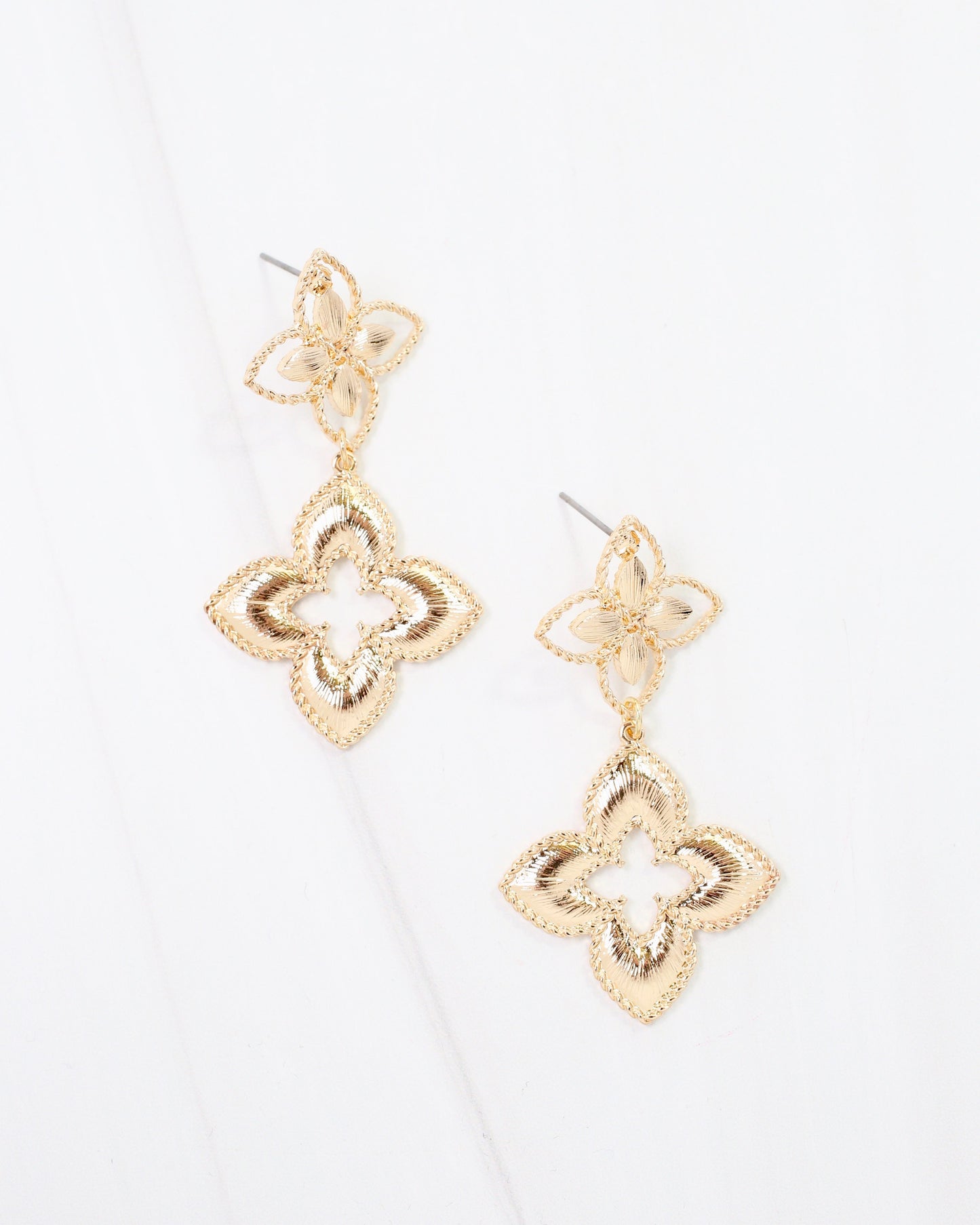 Guymon Quatrefoil Dangle Earring WR Gold