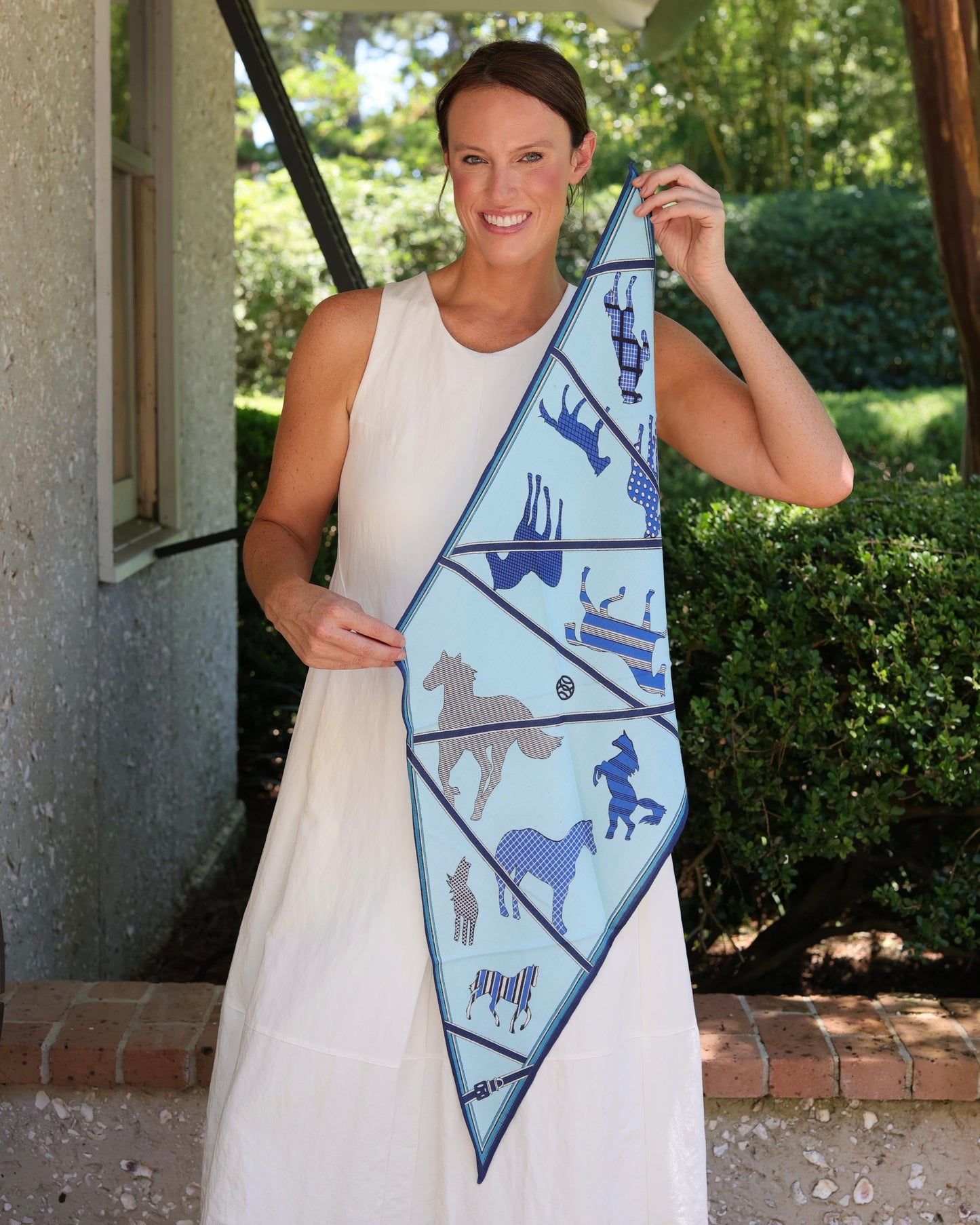 Multi Pattern Horse Scarf Light Blue