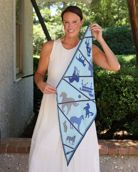 Multi Pattern Horse Scarf Light Blue