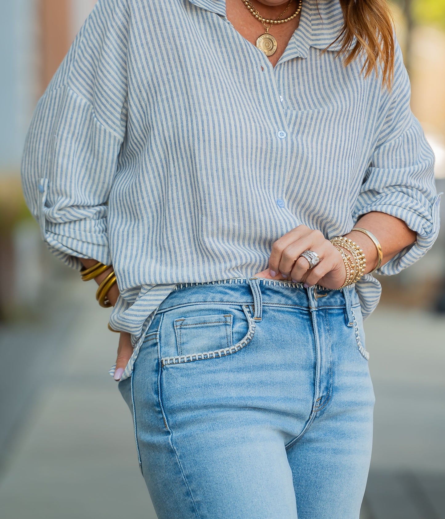 High Rise Crop Wide Jeans W/ Embroidered Detail