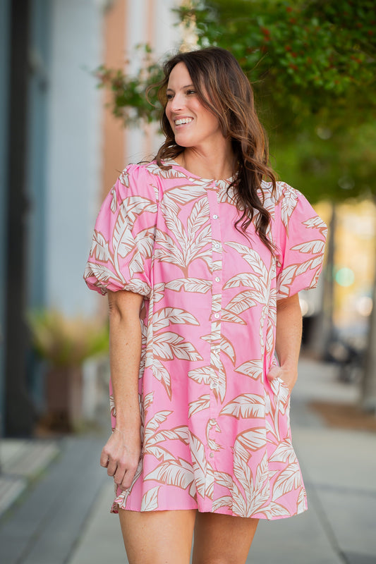 Clara Tropical Print Button Down Dress