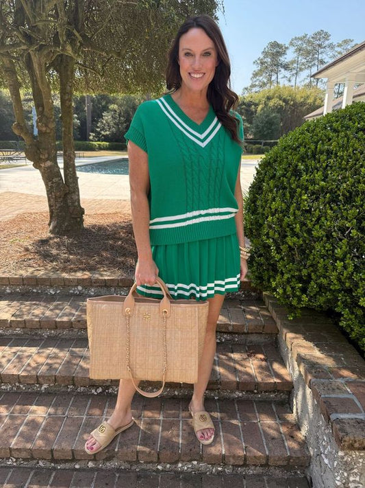 Caught In a Feeling Green Varsity Skirt Set