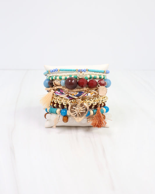Xenia Beaded Stretch Bracelet Set Blue Multi