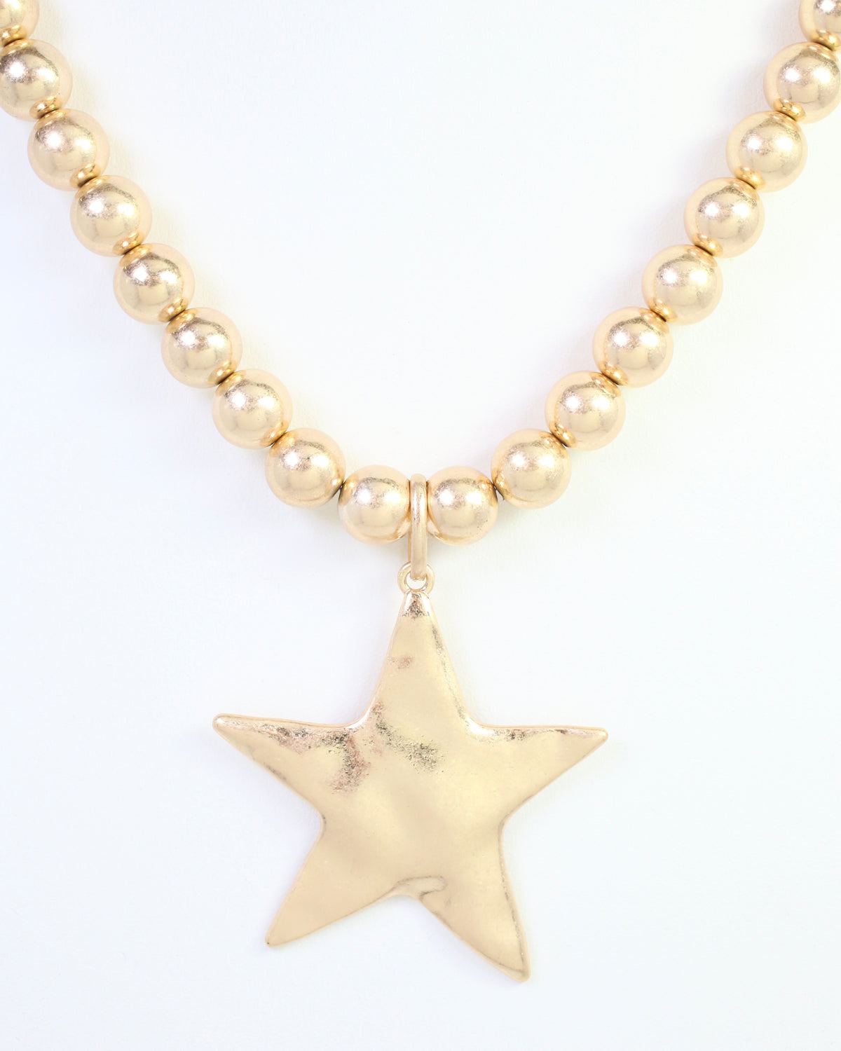 Melinda Star Pendant Beaded Necklace WR Worn Gold