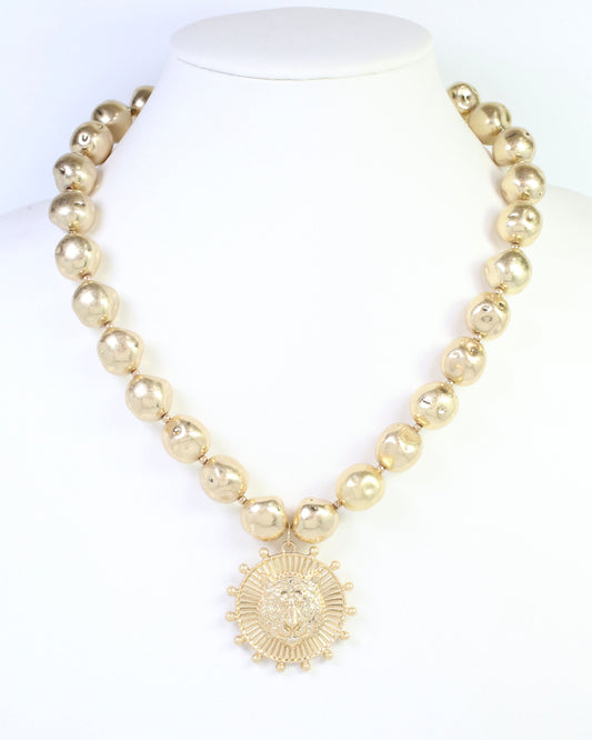 Carmen Beaded Coin Necklace-Tiger Worn Gold