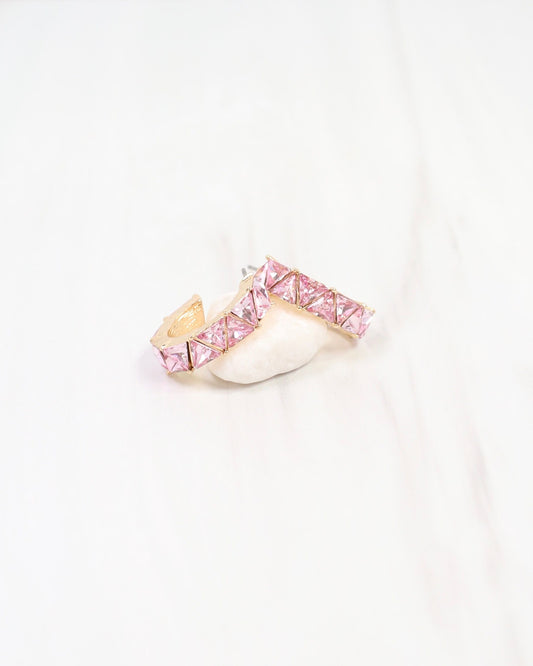 Rome Triangle Stone Hoop Earring Pink