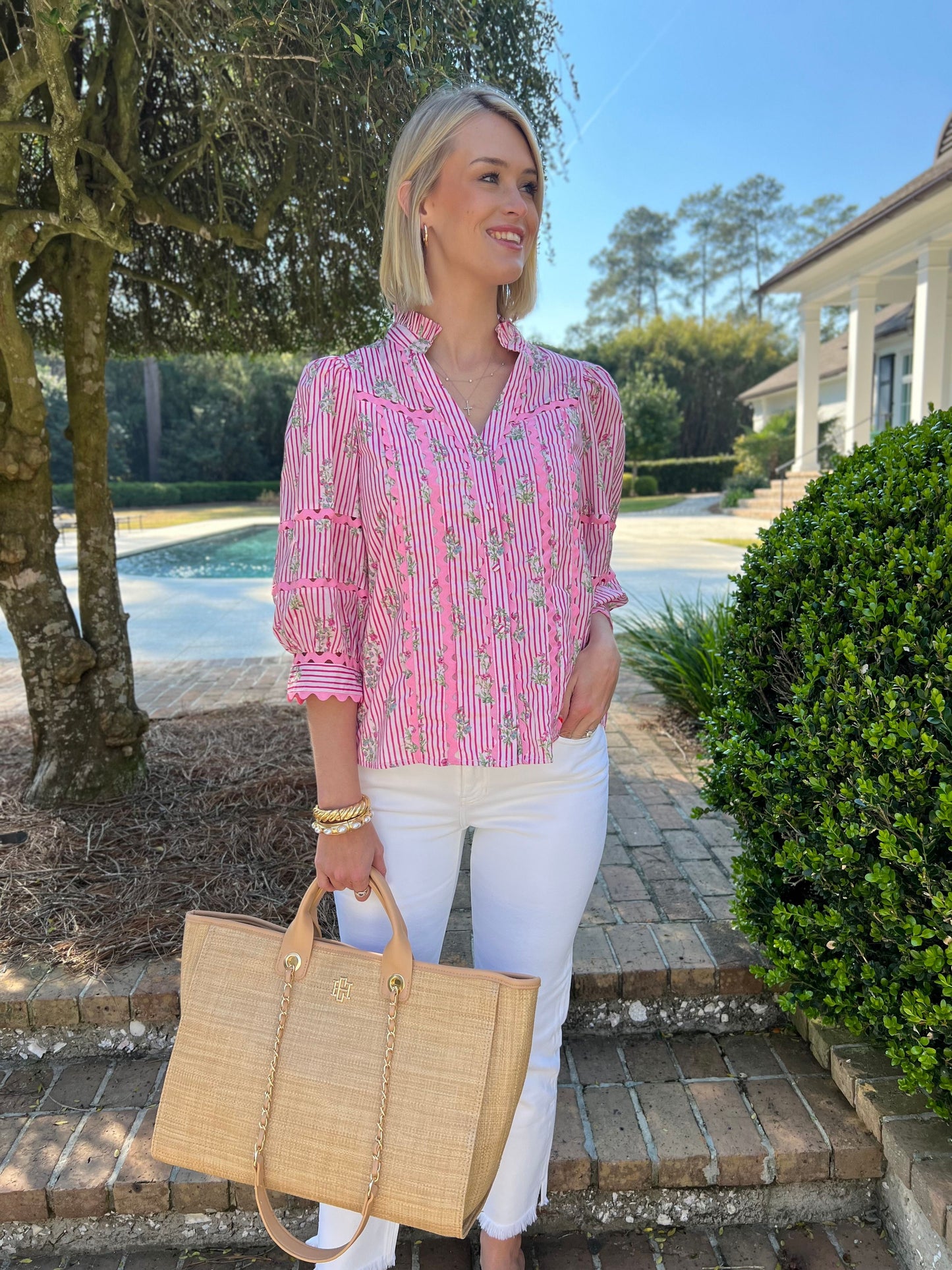 Delight In Me Pink Floral Striped Top