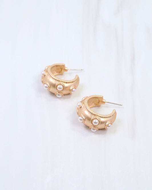 Bobbie Pearl Hoop Earring Matte Gold