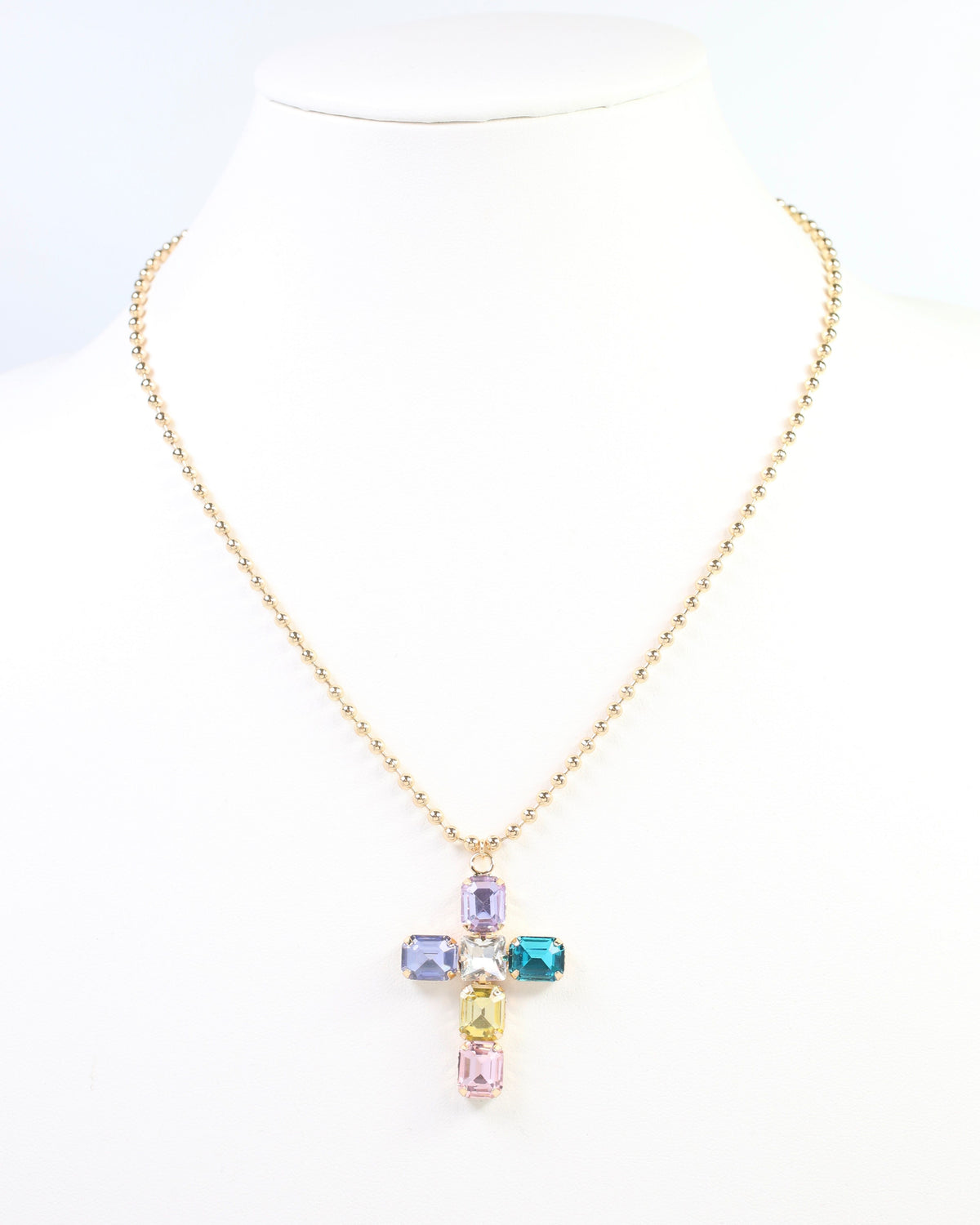 Kadis Crystal Cross Necklace Lavender Multi