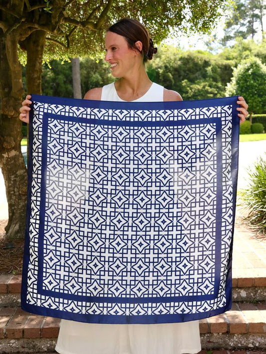 Langston Geometric Scarf Large Navy White