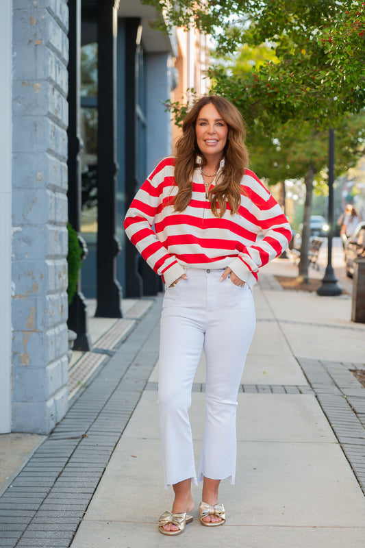 Whitney White Step Hem Crop Flare